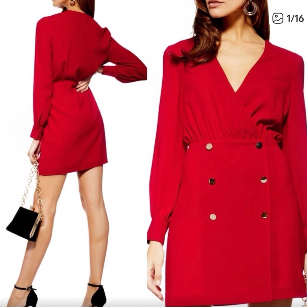 Topshop Red Mini Dress with Gold Accents